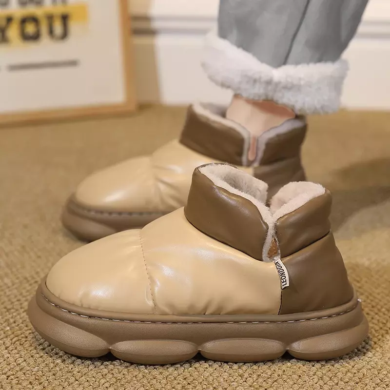 Bota de tornozelo de neve de pelúcia curta masculina, sapato de algodão casual plano, manter plataforma aquecida, ao ar livre, moda inverno, novo, 2023