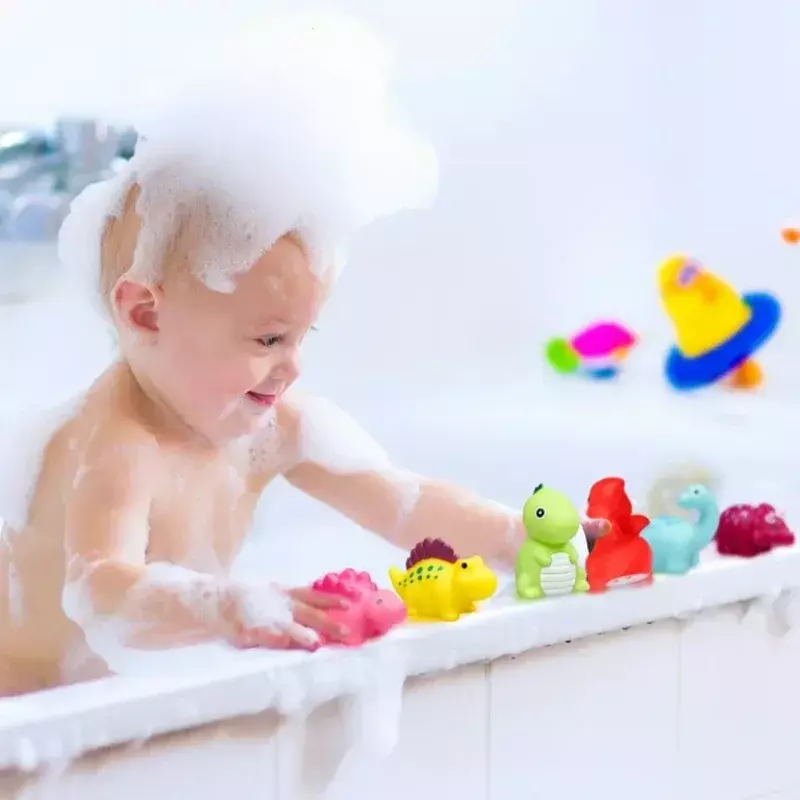 Juguete de baño de animales bonitos para bebé, juego de luz LED, flotador de inducción, dinosaurio luminoso, regalo divertido para niños, 1/6 piezas