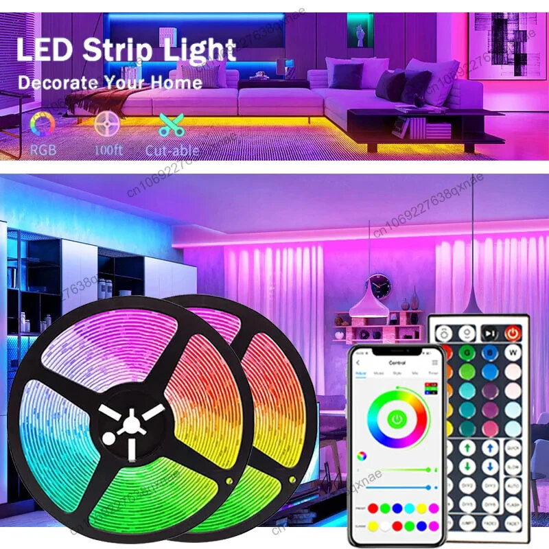 ไฟ LED สำหรับตกแต่งห้องไฟแถบไฟ LED RGB แบบ SMD5050บลูทูธควบคุมไฟนีออน LED 1-5ม. 10ม. 15ม. 20ม. 30ม. เทป LED แบบ DC5v