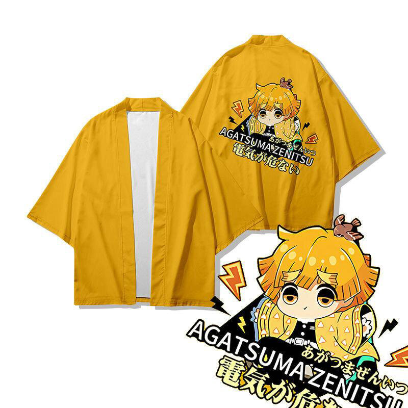 Demon Slayer-camisa Kimono 3d de Agatsuma Zenitsu para hombre y mujer, ropa de moda Anime japonés, cárdigan de manga de siete puntos, 4XL