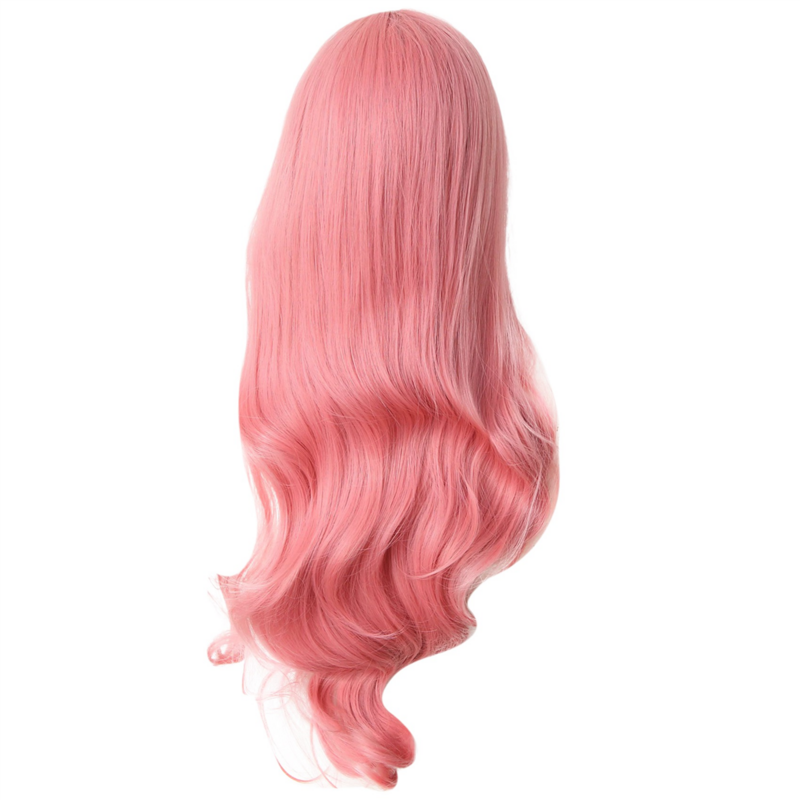 Smoke Pink Wig Long Wavy Bangs, Realistic Synthetic Fiber Wig, Used for Role-Playing, Masquerade, Christmas, Halloween