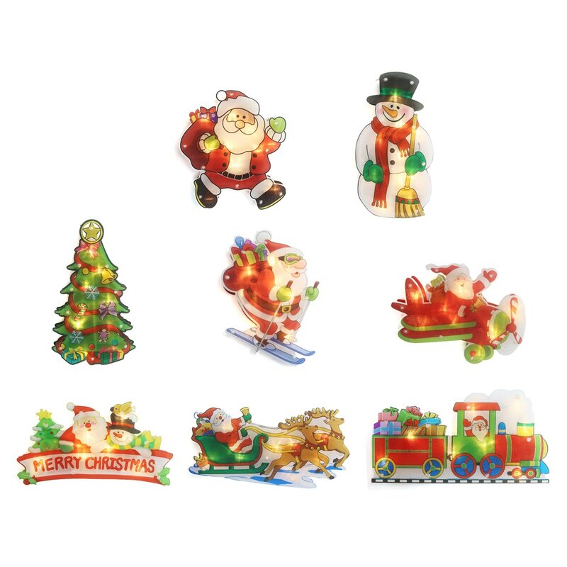 LED Suction Cup Hanging Lights Christmas Party Window Decoration Lights Santa Claus Snowman Christmas DIY Home Decorations Lamp