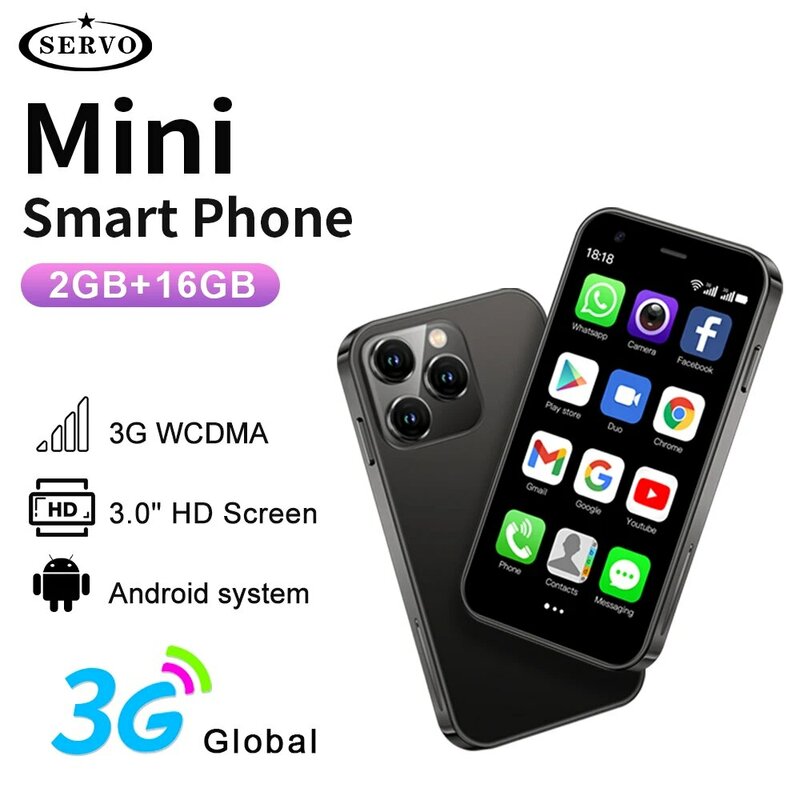 SERVO 미니 스마트폰, 순수 안드로이드 시스템, 3.0 인치 디스플레이, WCDMA 듀얼 SIM 카드, 와이파이 핫스팟, GPS, 2GB, 16GB 포켓 스마트폰, C타입