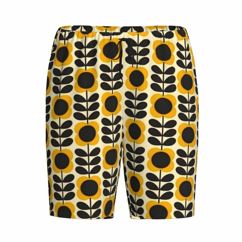 Custom Orla Kiely Multi Stem Flowers Pajama Shorts Sleepwear for Men Elastic Waistband Scandinavian Sleep Short Pjs with Pockets