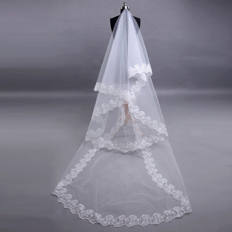 E15E 1-уровневая свадебная вуаль длиной до талии, короткий аксессуар для волос из тюля для невесты с кружевной отделкой