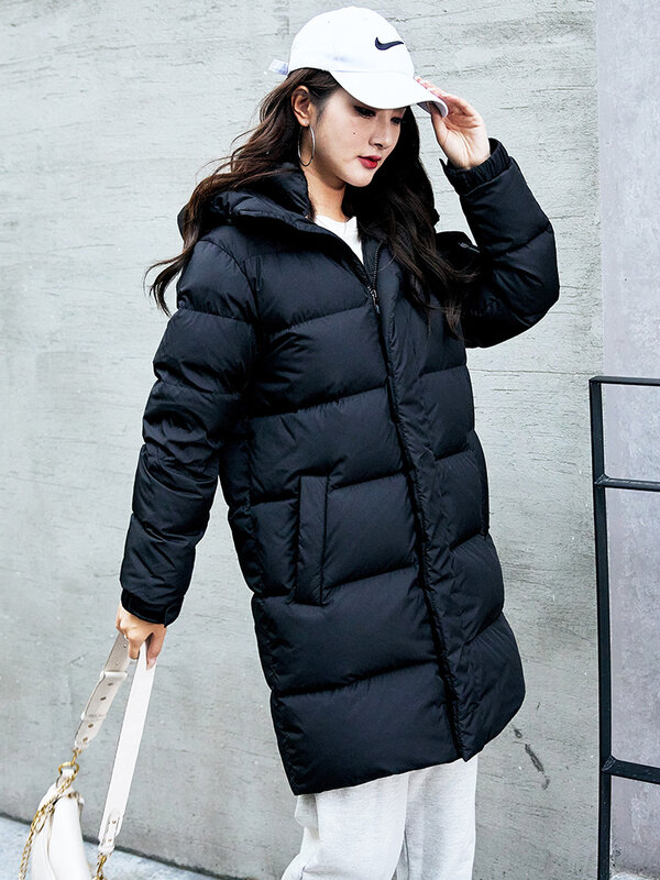 2022piumino moda uomo e donna con cappuccio nord-est a prova di freddo coppia coreana addensato solidcolor piumino di media lunghezza