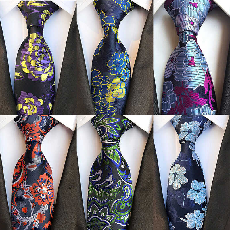 Cravatta in tessuto Jacquard con fiore scozzese a righe con stampa da 8cm per cravatta blu classica da ufficio per regalo di festa di nozze