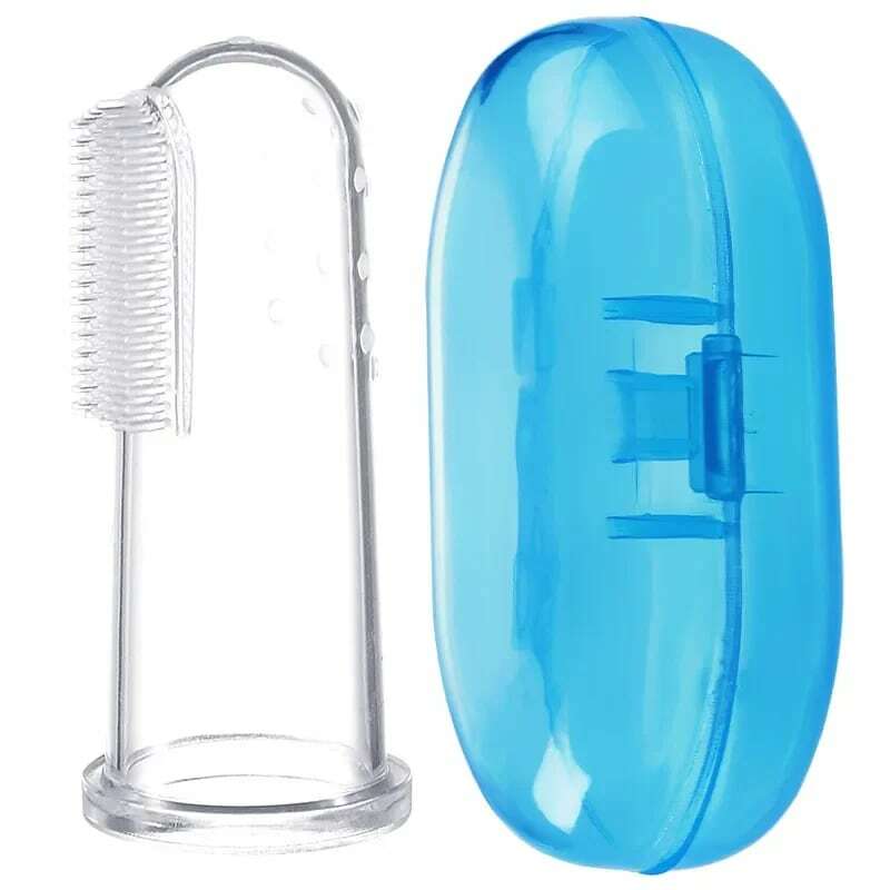 Cepillo de dientes de silicona transparente para cuidado Dental de bebé, mordedor de masaje suave con caja, limpiador de dentición para niños y niñas