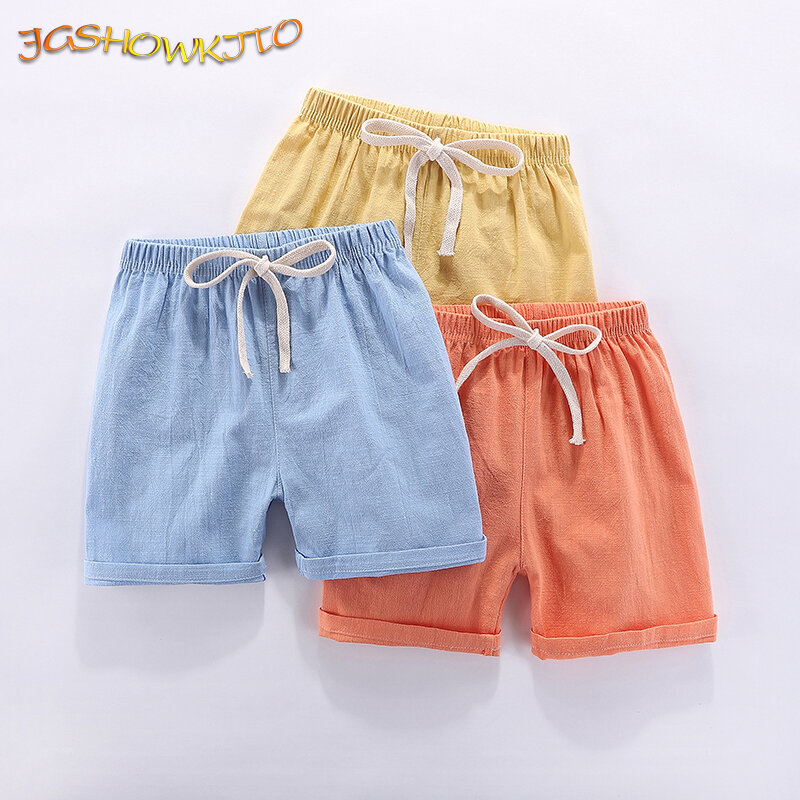 Pantalones cortos de algodón y lino para niños y niñas, Shorts holgados de Color caramelo, informales, cómodos, de 2 a 10 años