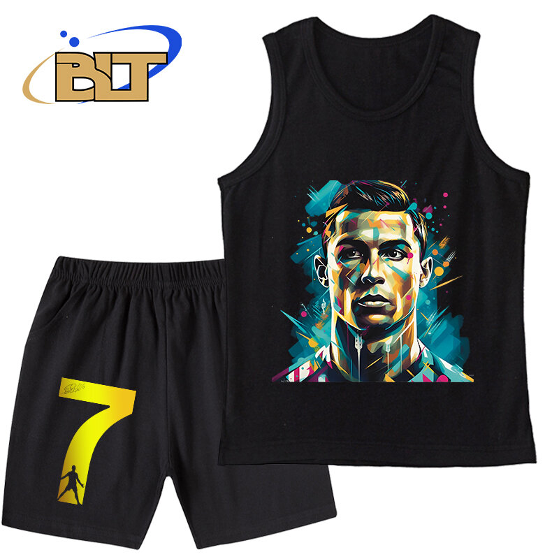 Ropa con estampado de Ronaldo para niños, traje de chaleco para niños, tops y pantalones deportivos, conjunto de 2 piezas