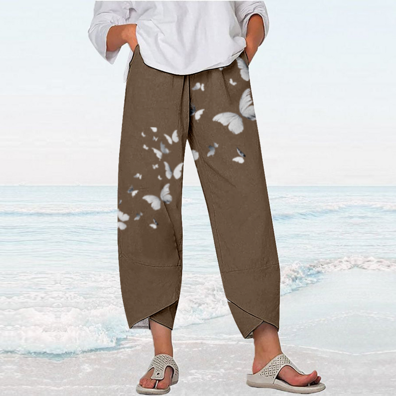 Pantalon à imprimé papillon rétro pour femmes, pantalons de survêtement Fjadt, joggeurs, capri, streetwear, vêtements d'été, plage, Y2K