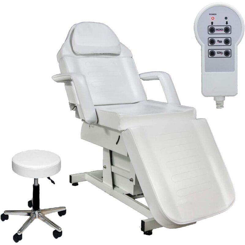 Cama Facial ajustable totalmente eléctrica, cómoda mesa de masaje con acolchado de espuma de alta densidad, asiento elevable
