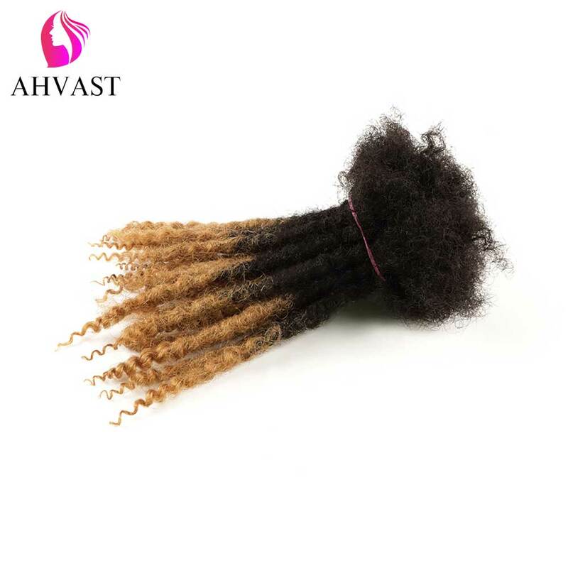 AHVAST Ombre Color Textured Loc Extensions Human Hair Loose End Dreads Locs Crochet Curly Coiled Tips locs 0.6cm