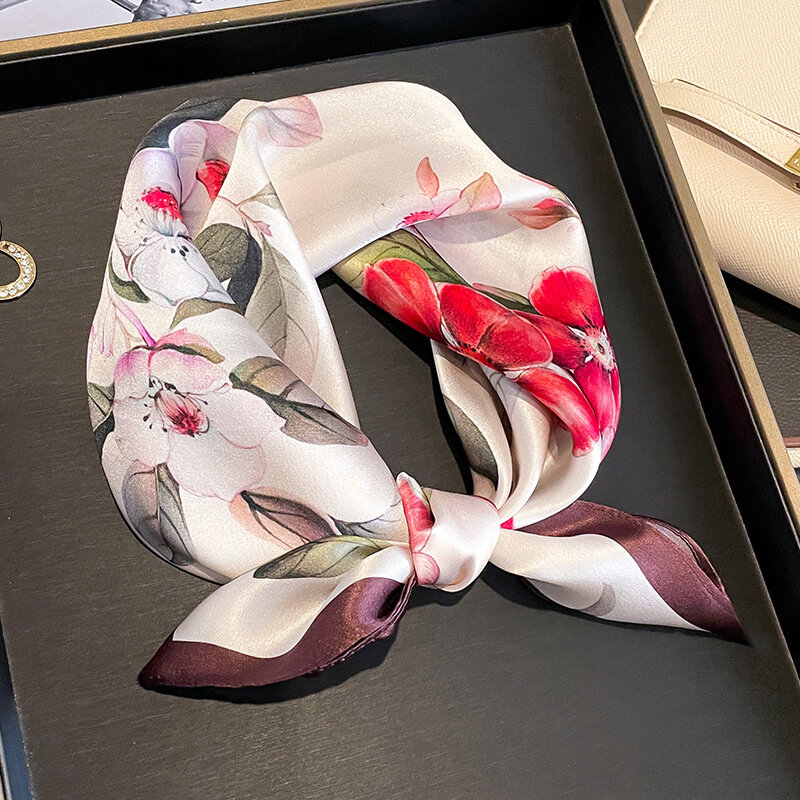 100% Silk Scarf For Women Shawls Wraps Floral Ladies Neckscarf Scarves Hijab Foulard Neck Kerchief Bandana Fashion Luxury Brand