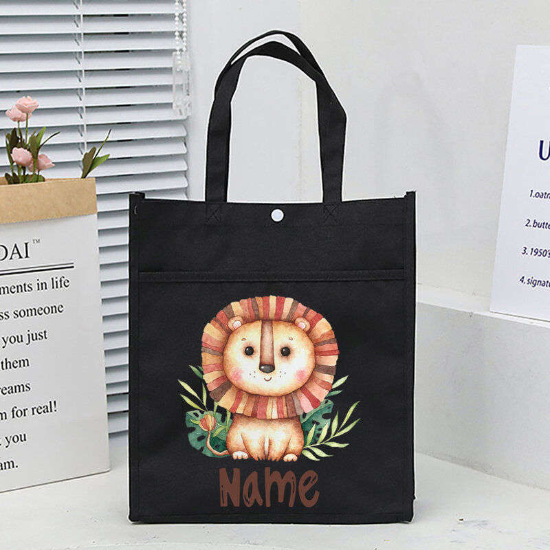 Animale personalizzato con nome biblioteca per bambini Tote Bags Homeschool Cute Reading Books Bag borsa da scuola per bambini regali di compleanno per bambini
