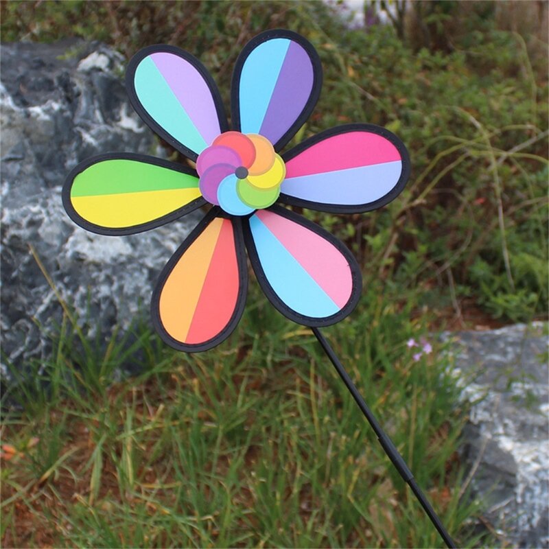 11'' 다채로운 플라스틱 풍차 캠핑 피크닉 홈 정원 장식 어린이 장난감