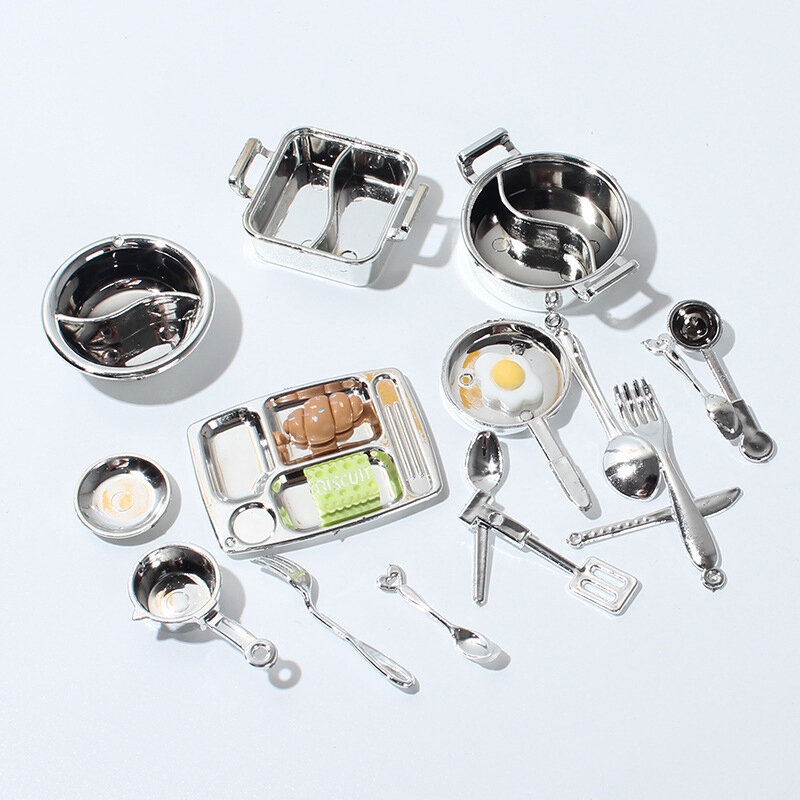 Miniatura panela de sopa para casa de bonecas, 1/12 cm, mini panela quente, talheres, cozinha, simulação, cozinha acessórios