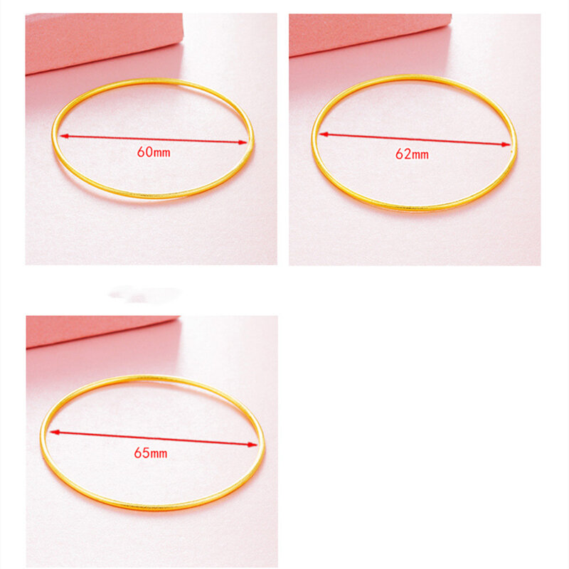 2mm Ultra Thin Simple Round Bracelet Gold Color Plated Classic Single Circle Bangle for Women Dubai Stackable Jewelry 60/62/65mm