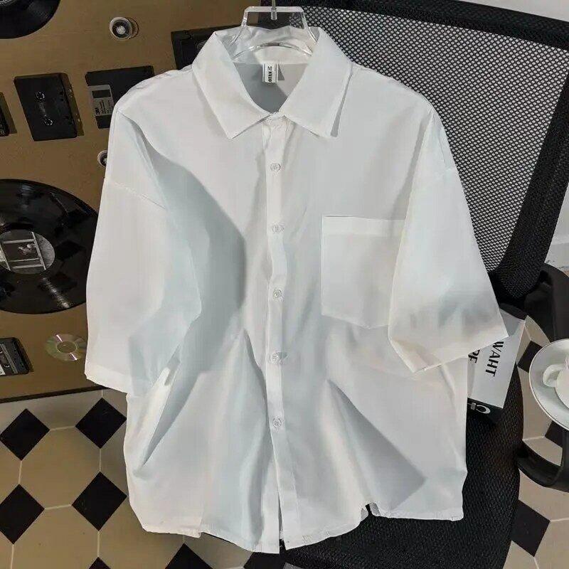 Рубашка в стиле ретро с коротким рукавом для мужчин на лето универсальная нишевая Свободная рубашка с рукавом до локтя модная красивая куртка в Корейском стиле