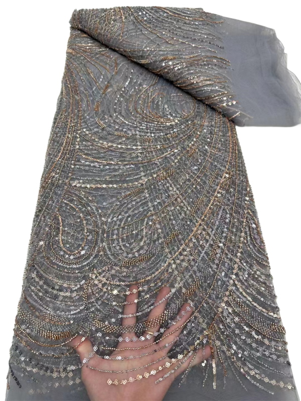 Afrykański nigeryjski tiul, cekiny, 2024, koraliki, kamienne suknie balowe, nigeryjska koronkowa tkanina, wysoka jakość, haft, szycie, 5 jardów