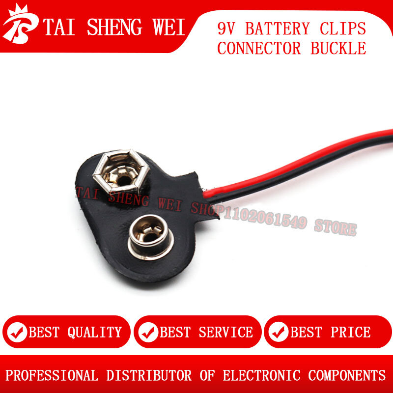 10pcs 9V Battery Clips Snap Connector 15cm Black Red Cable Connection Buckle