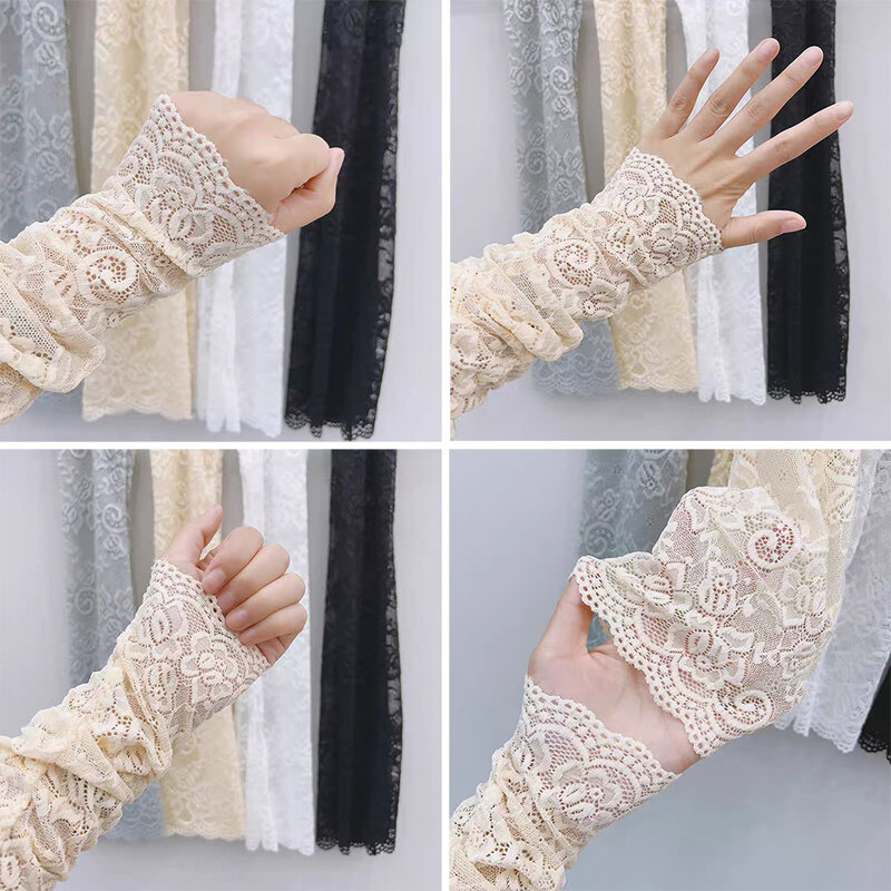 Summer Lace Uv Solar Arm Sleeves Woman Covered Long Fingerless Gloves Driving Elastic Anti-sunburn Arm Sleeve Sexy Wrist Mittens