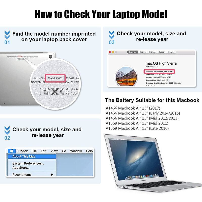 Coeknn-Batería de ordenador portátil A1405, A1406, A1375, A1965, para Apple MacBook Air de 13 "y 11", A1369, A1466, A1370, A1465, A1932, A2179