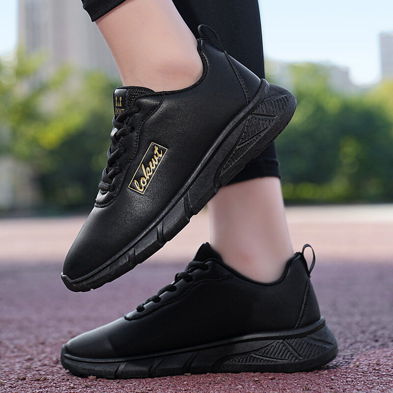 Sneakers da donna nere stile coppia scarpe vulcanizzate in PU per donna scarpe traspiranti taglia grande 47 scarpe sportive da Jogging da donna basse