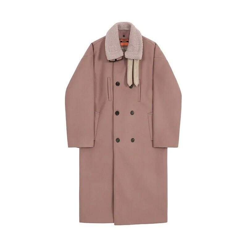Мужское двубортное пальто средней длины, Свободное пальто из шерсти ягненка в Корейском стиле, зимнее пальто