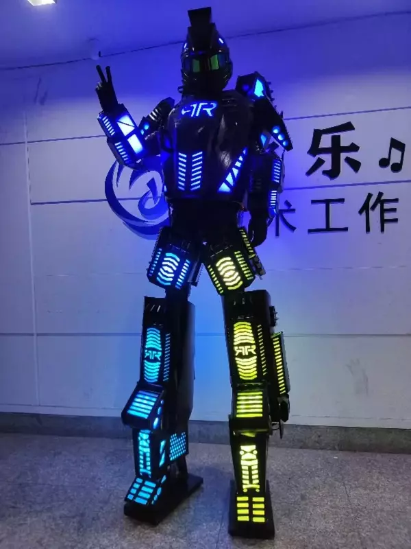 LEDロボットのコスチューム、プラスチックのスティルト、ウォーカーロボット、ショーコスチューム、kryomanパフォーマンスウェア