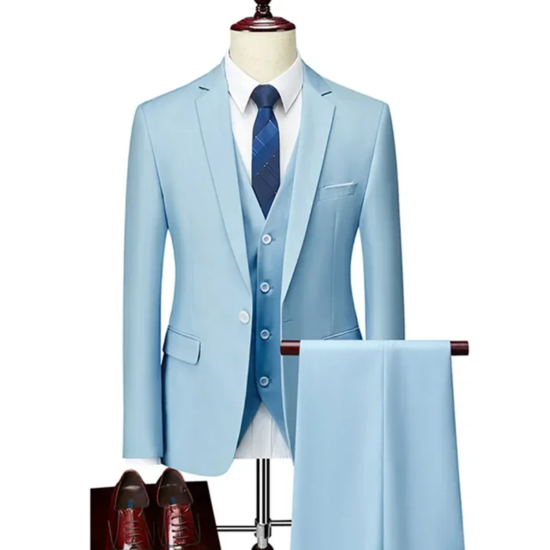 Men Slim Business Casual Suits Dress Three piece Set Jacket Pants Vest   Male Wedding Groom Blazer Coat Trousers Waistcoat