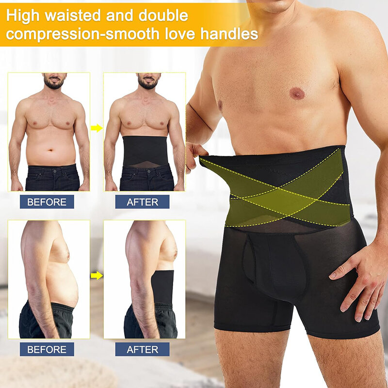 Шорты мужские утягивающие с высокой талией, Корректирующее белье для похудения, компрессионные трусы для живота, бесшовные боксеры, нижнее белье