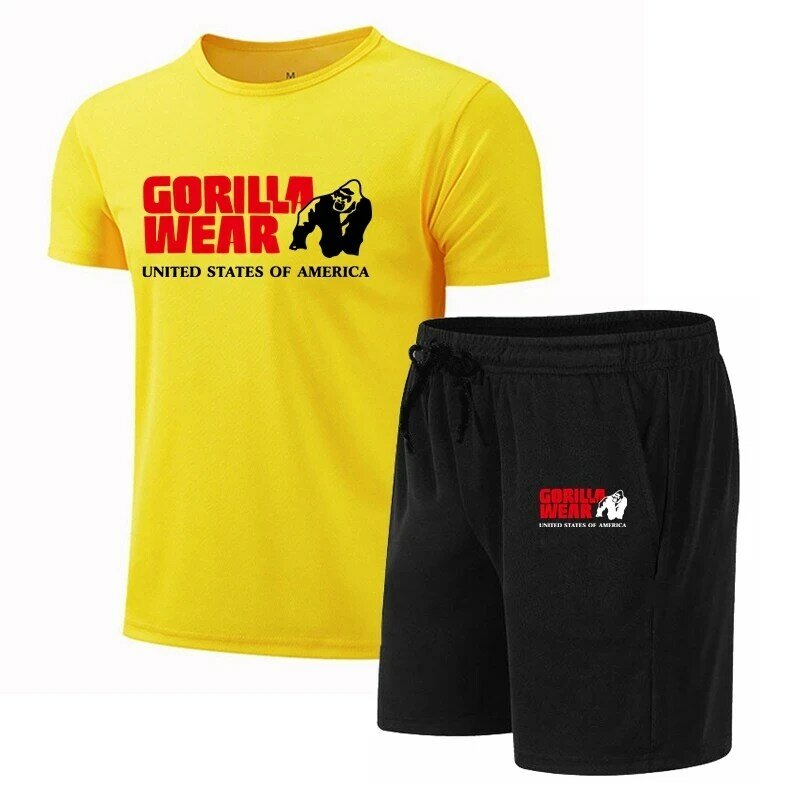 Conjunto de pantalones cortos estampados para hombre, conjunto deportivo transpirable de secado rápido, camiseta de manga corta, conjunto para correr, moda de verano