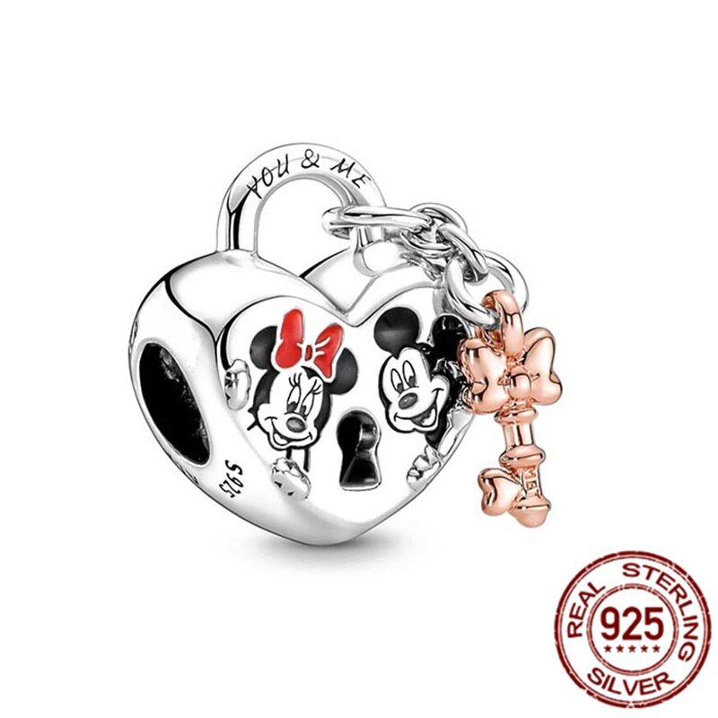 Perles de charme Minnie Mouse pour bracelet Pandora, pendentif en argent regardé 925, cadeau de bijoux, original, Disney, nouveau