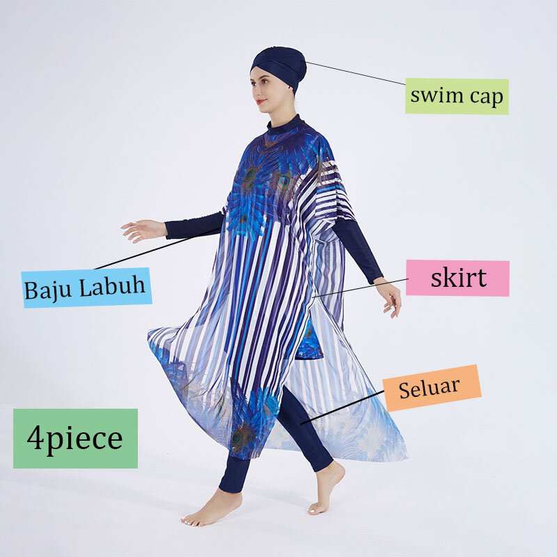 3/4 Pcs Burkini Femmes Women Women's Muslim Swimwear For SP