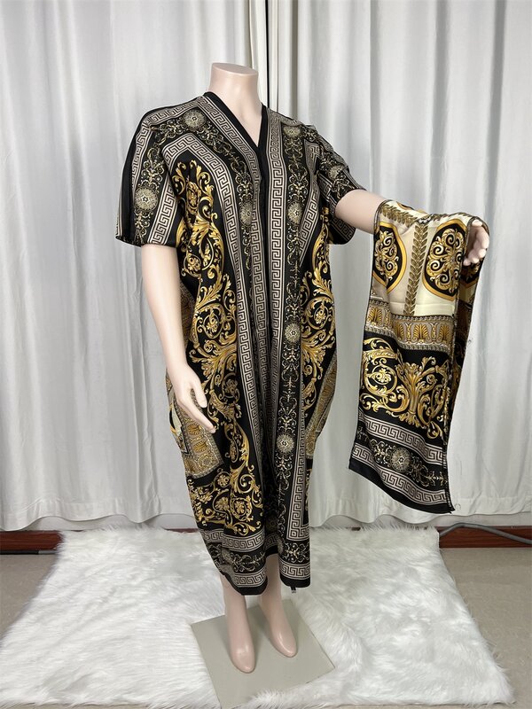 Nowa 2024 jedwabna sukienka Maxi letnia plażowa czeska szata afrykańska Kaftan strój kąpielowy Batwing szalik z krótkim rękawem opaska saudyjska