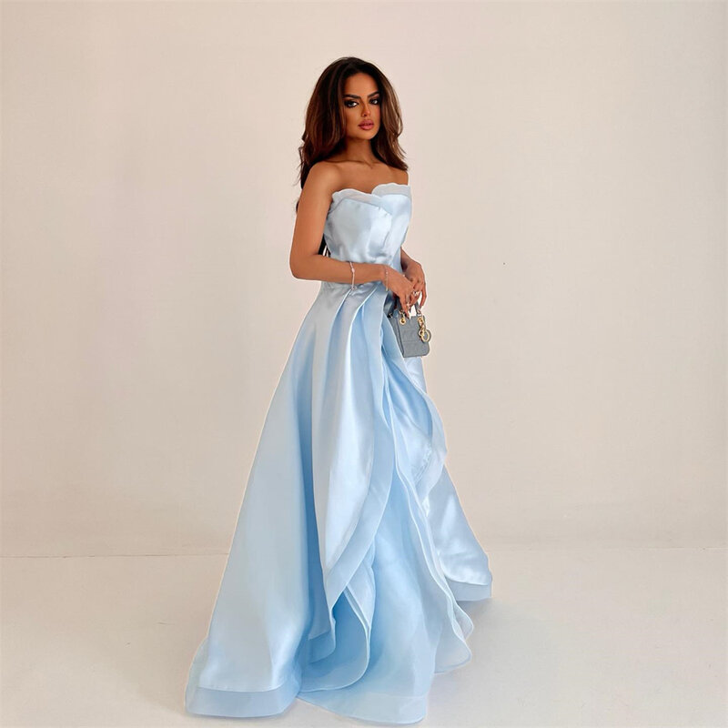  Evening Saudi Arabia Satin Pleat Christmas Ball Gown Strapless Bespoke Occasion Gown Long Dresses