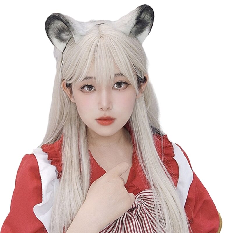 Y166 Diadema animales Halloween, accesorio hecho a mano con orejas gato para mujeres y niñas
