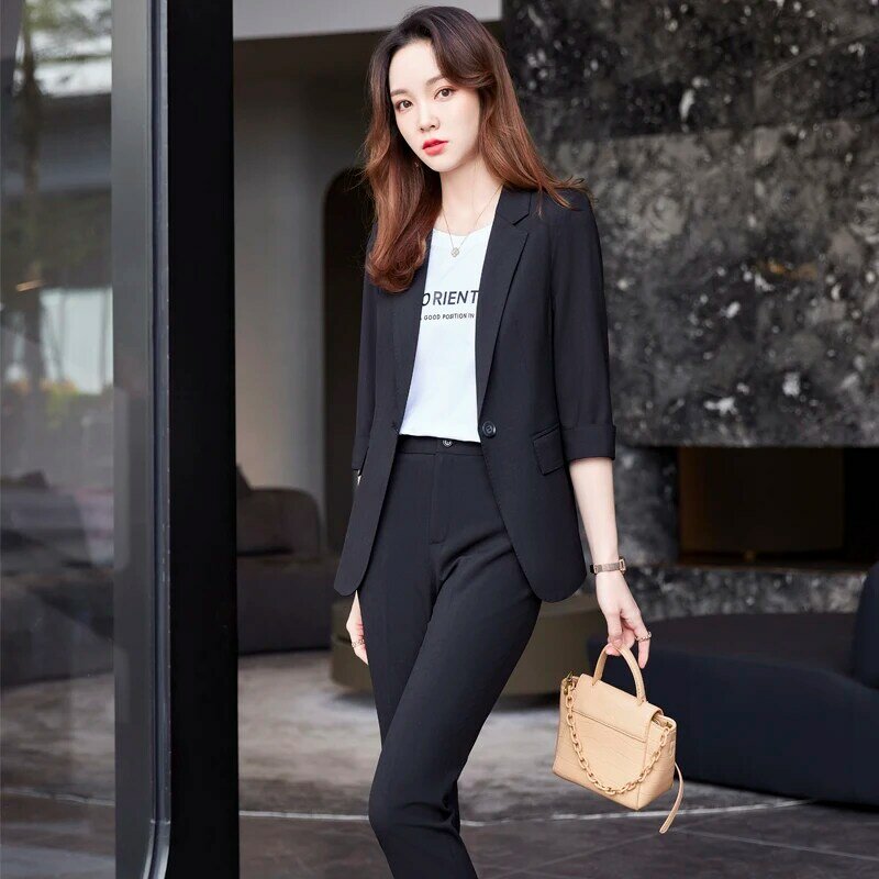 Traje de estilo de oficina para mujer, versión popular coreana, moda de ocio, temperamento, diosa, pantalones ajustados de negocios de gama alta, 2022