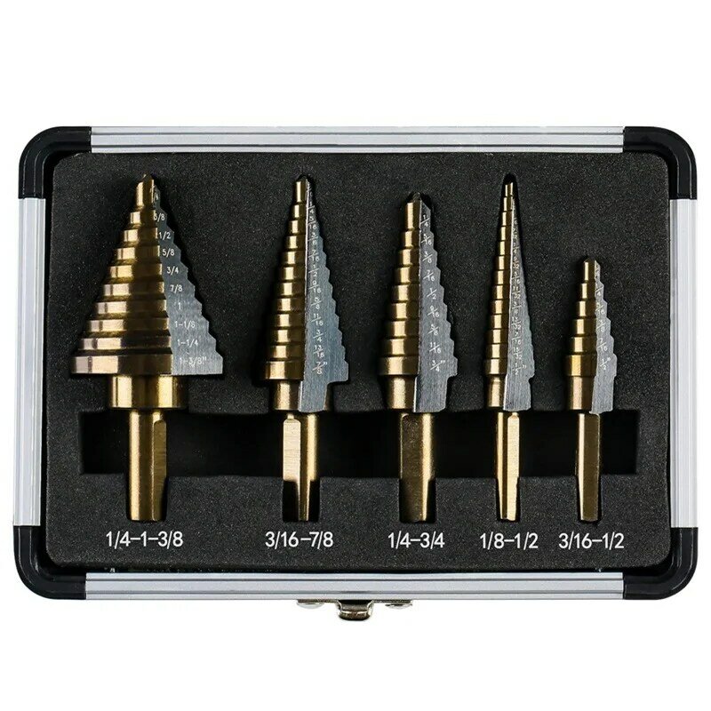 HSS 4241 Cobalt Step Drill Bit Set 5Pcs Cone Drill Bit Aluminum Box Metal Drilling Hole Tools for Metal lron Copper Steel & Wood