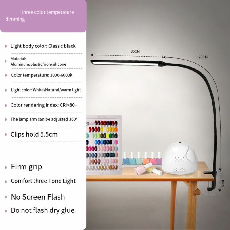 Eye-Caring LED Desk Lamp Long Arms 10 Brightness Desk Light with Clamp USB Adapter 3 Mode Colors Clip on Reading Study Light
