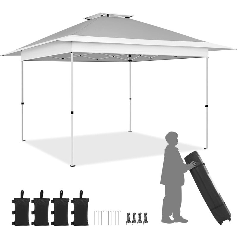 13x13 Pop Up Canopy Tent, Straight Leg Easy Single Person Set-up Folding Shelter w/Extending Eaves w/Rolling Storage Bag
