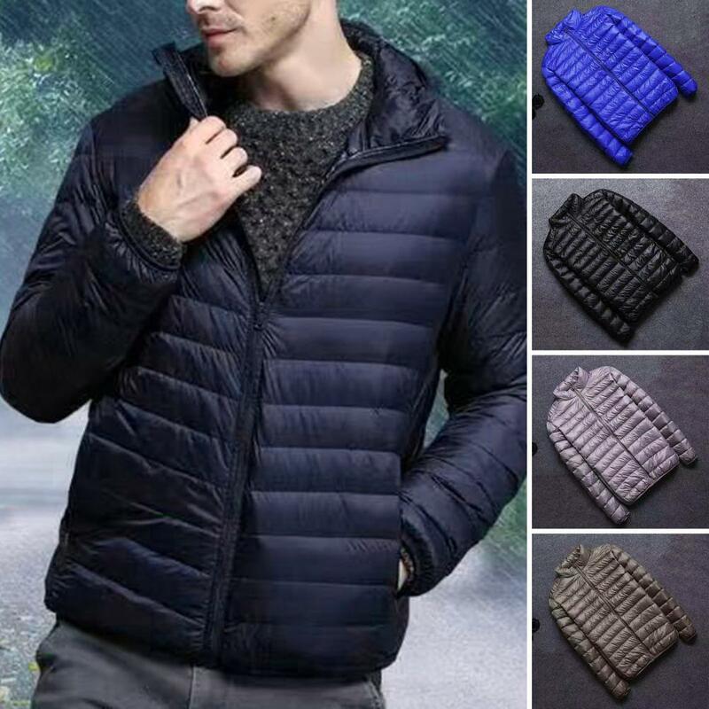 Jaqueta de algodão monocromática masculina, casaco curto masculino, gola alta, com zíper, quente, casual, inverno, outono, roupas