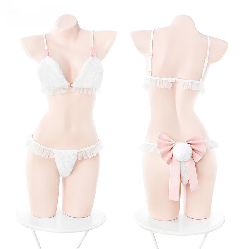 Weiß haarige kawaii Hase Mädchen Cosplay Kostüme Anime Hase Mädchen exotische Kostüme Frauen sexy Dessous Anzug Outfits für Rollenspiel
