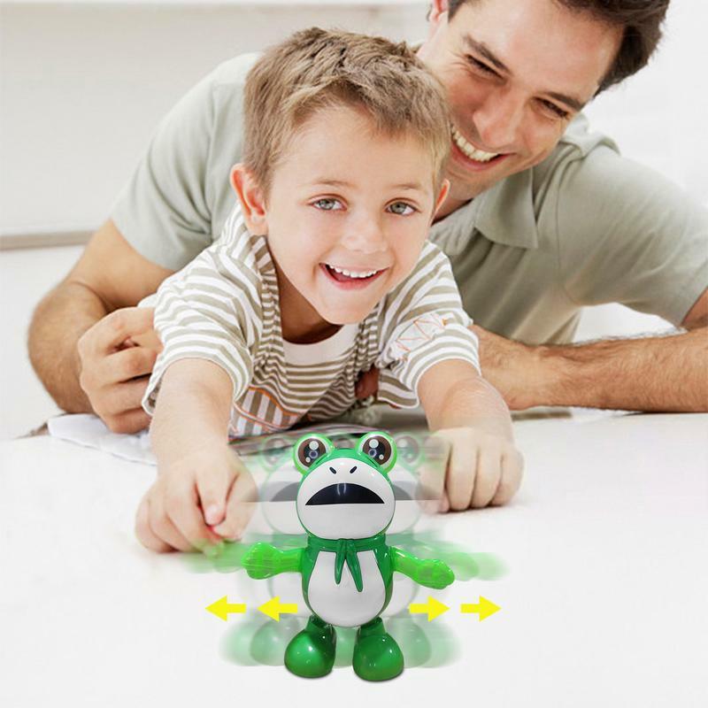 子供のための電気ウォーキングカエルのおもちゃ、かわいい動物のおもちゃ、想像力を開発、ライトアップ、ダンス、緑の感覚玩具