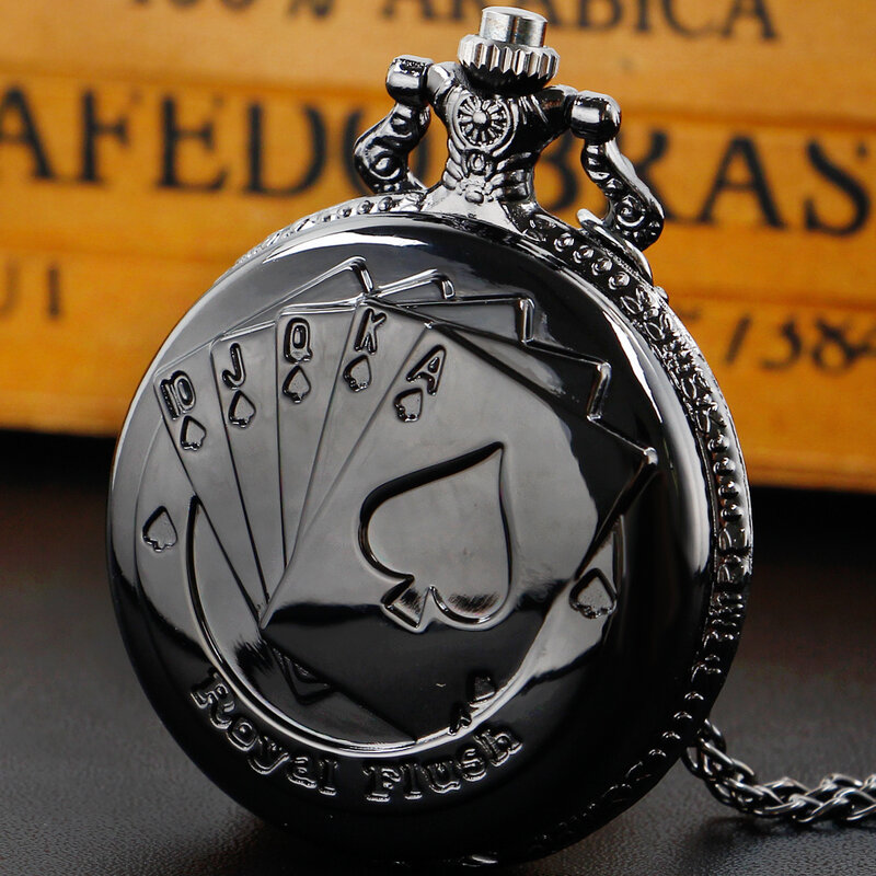 Poker Card Quartz Pocket Watch Necklace Casual Pendant Fob Pocketwatch Chain Clock Gifts for Men Women