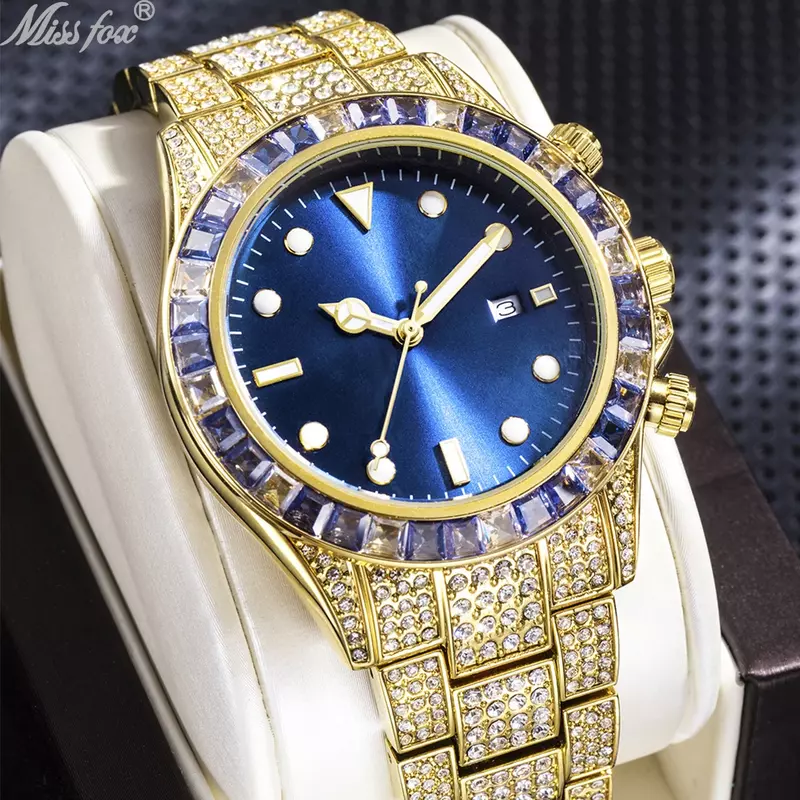 18k banhado a ouro relógio para homem totalmente diamantes iced fora relógios masculinos hip hop relógio de pulso masculino à prova dwaterproof água reloj hombre droshipping