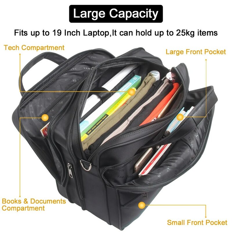 Grandes pastas de lona para homens, Office Messenger Bag, Laptop Case, sacos de trabalho, 15,6 "17" 19"