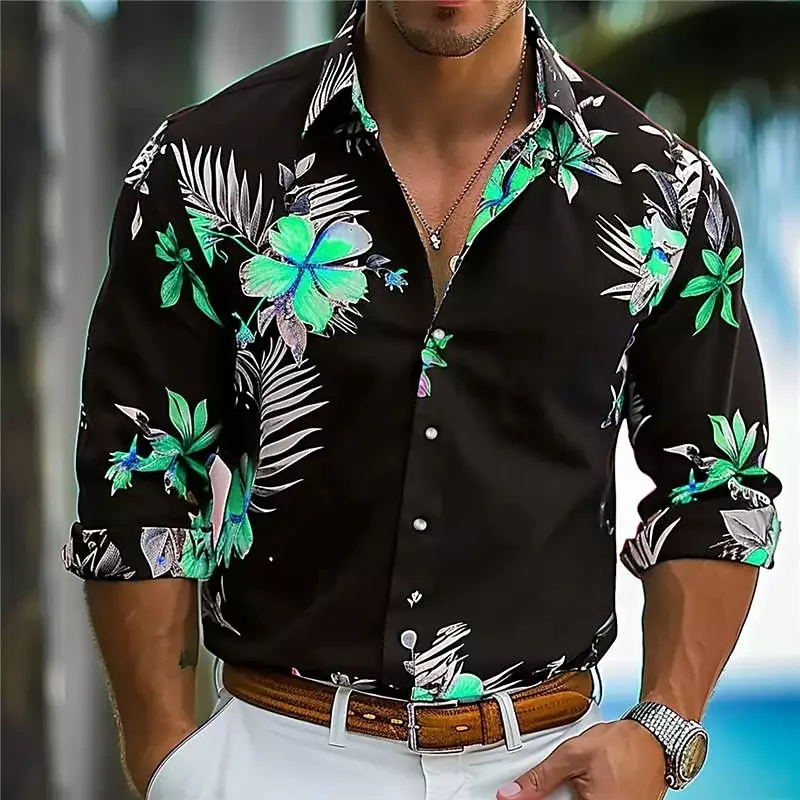 Camisa masculina com estampa HD popular, tops casuais, rua ao ar livre, novo estilo, plus size, moda, 2024