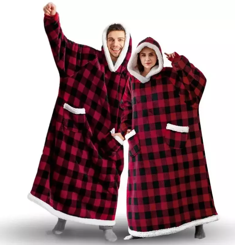 MINISO Luxury Women Men Winter Blanket with Sleeves Plush Fleece Wearable Sofa Hooded Blanket Adult Soft Warm Flannel Weighted